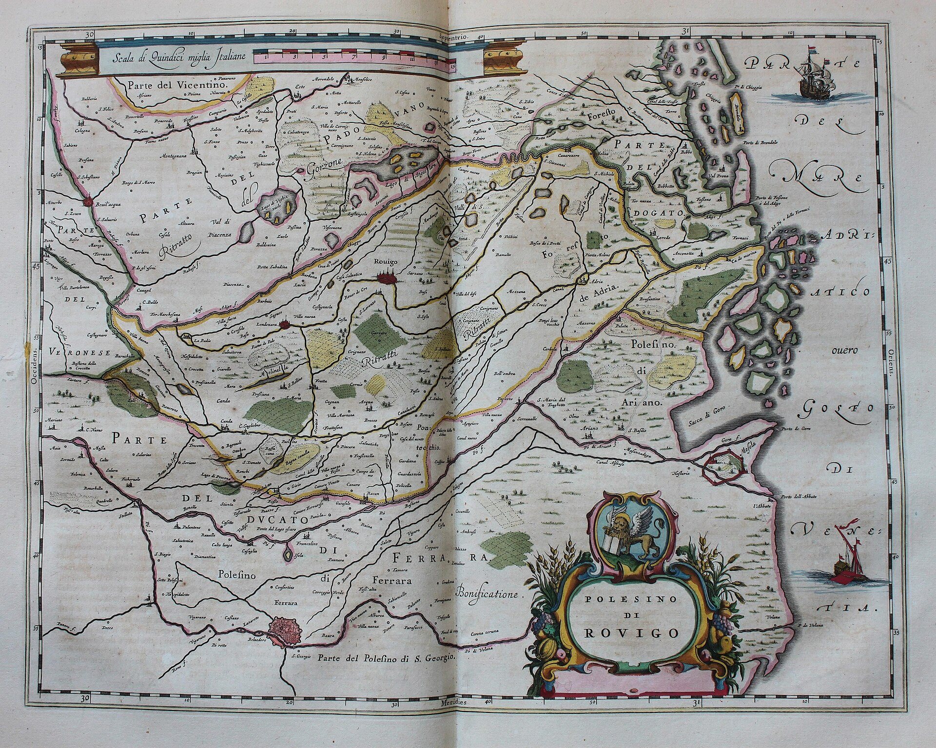 Carta storica «Polesino di Rovigo» dalla Geographia Blaviana, 1659