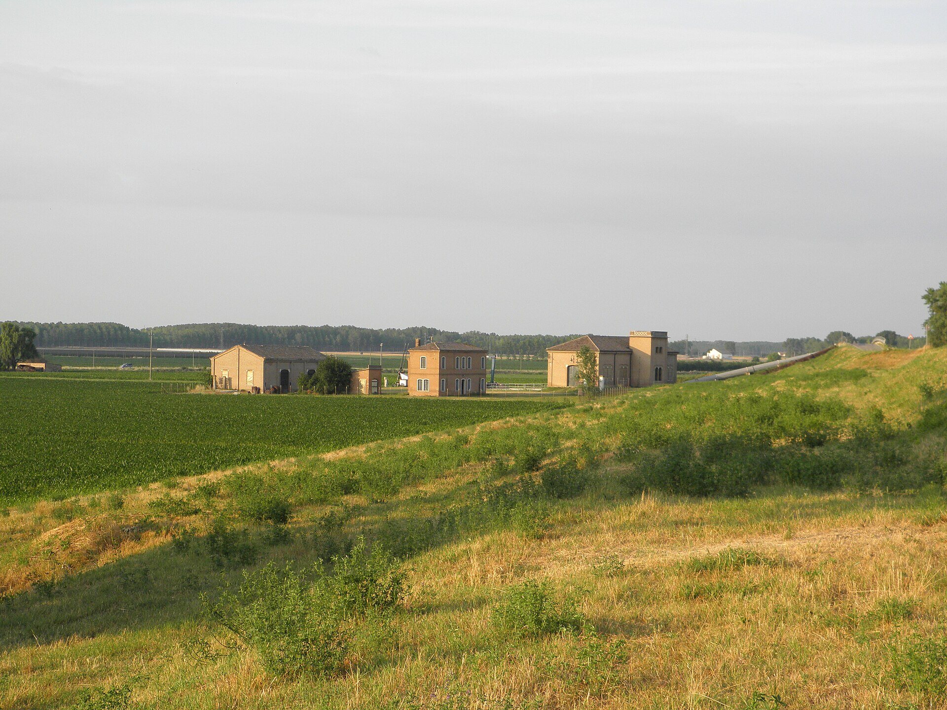 Campi e argine presso l'idrovora ausiliaria Ca' Verzola a San Basilio, Ariano nel Polesine