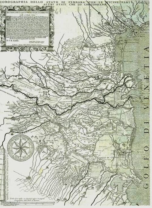 1603 map of the Po Delta showing waterways and the Polesine area